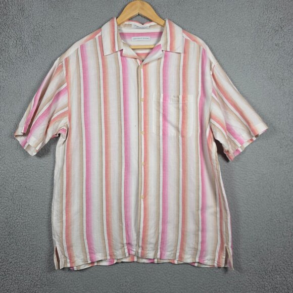 Geoffrey Beene Camp Shirt Mens Large Dusty Pink Open Collar Linen Blend Relaxed - Picture 1 of 10